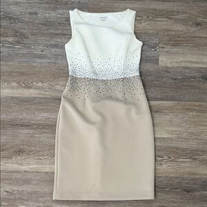 Calvin Klein Cream and Tan Midi Dress